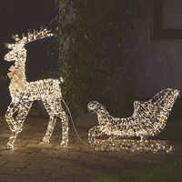 Three Kings 134cm Gold Twist Light Up Christmas Reindeer and Sleigh Decoration (2506132)